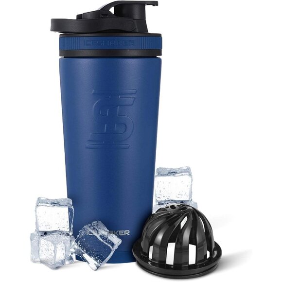 Ice Shaker 26oz Insulated Stainless Steel Shaker Bottle- Navy Blue AS SEEN ON TV - Picture 1 of 9